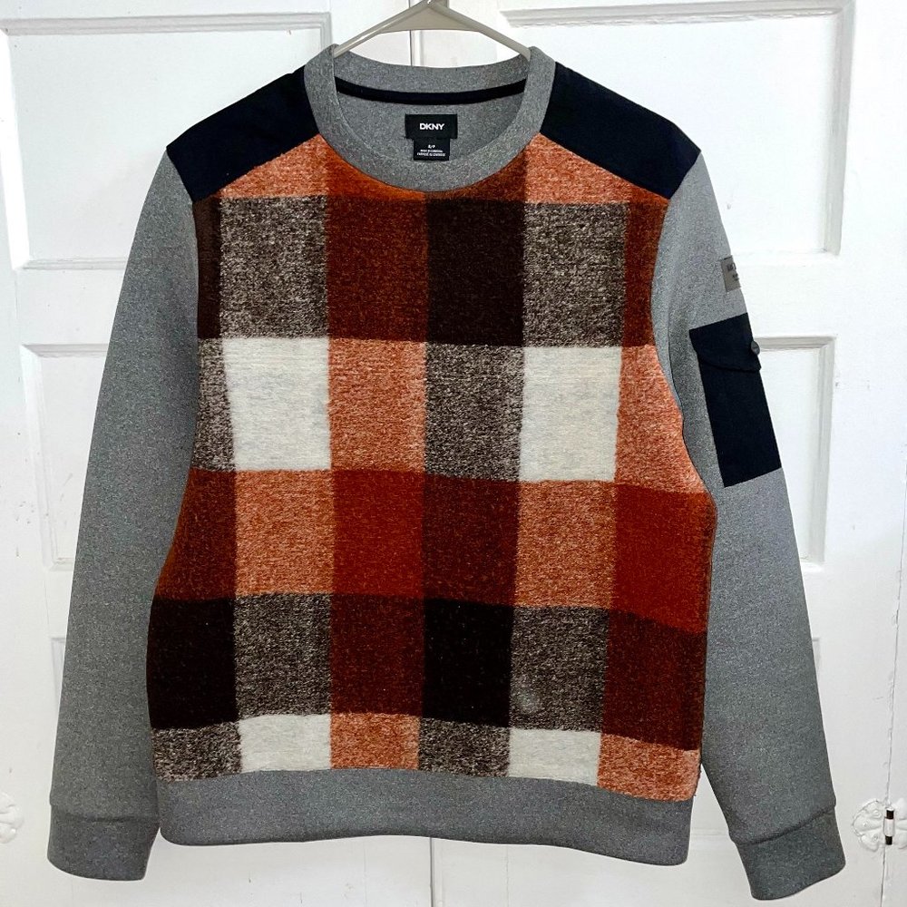 DKNY Plaid Long Sleeve Crewneck